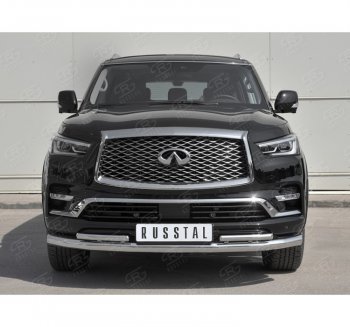 24 999 р. Защита переднего бампера (2 трубы Ø76 и 42 мм, нержавейка) SLITKOFF  INFINITI QX80  Z62 (2018-2024) 2-ой рестайлинг  с доставкой в г. Майкоп. Увеличить фотографию 4