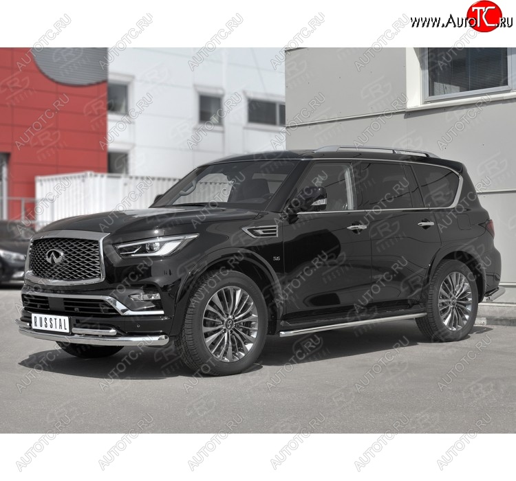 24 999 р. Защита переднего бампера (2 трубы Ø76 и 42 мм, нержавейка) SLITKOFF  INFINITI QX80  Z62 (2018-2024) 2-ой рестайлинг  с доставкой в г. Майкоп