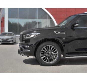 13 999 р. Защита переднего бампера (Ø75х42 мм, нержавейка) Russtal INFINITI QX80 Z62 2-ой рестайлинг (2018-2024)  с доставкой в г. Майкоп. Увеличить фотографию 2