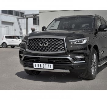 13 999 р. Защита переднего бампера (Ø75х42 мм, нержавейка) Russtal INFINITI QX80 Z62 2-ой рестайлинг (2018-2024)  с доставкой в г. Майкоп. Увеличить фотографию 3