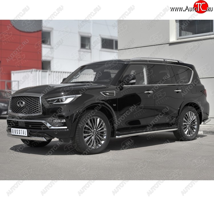 13 999 р. Защита переднего бампера (Ø75х42 мм, нержавейка) Russtal INFINITI QX80 Z62 2-ой рестайлинг (2018-2024)  с доставкой в г. Майкоп