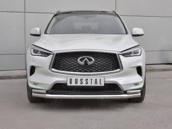 Защита переднего бампера (2 трубы Ø63 и 42 мм, нержавейка) SLITKOFF INFINITI Qx50  J55 (2017-2022)