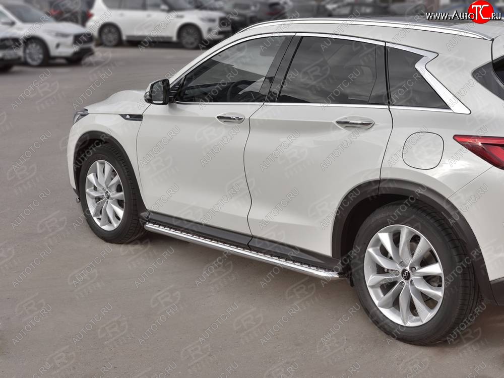 24 649 р. Порожки для ног SLITKOFF (Ø42 мм)  INFINITI Qx50  J55 (2017-2022) (Лист алюминиевый, труба - нержавейка)  с доставкой в г. Майкоп
