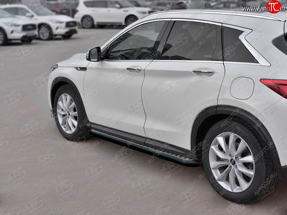 30 799 р. Порожки для ног SLITKOFF (Ø63 мм)  INFINITI Qx50  J55 (2017-2022) (Лист алюминиевый, труба - сталь окрашенная в черный цвет)  с доставкой в г. Майкоп