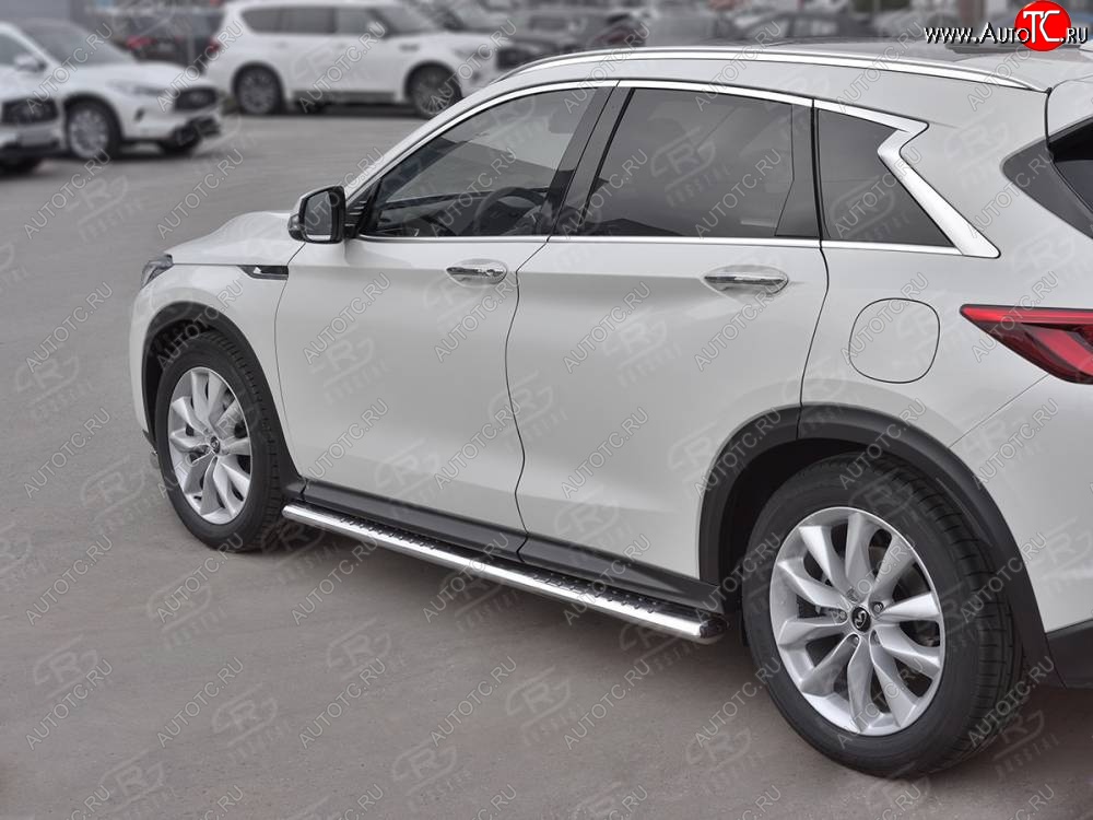 19 399 р. Защита порогов (Ø120x60 мм с проступью, нержавейка) Russtal INFINITI Qx50 J55 (2017-2022)  с доставкой в г. Майкоп