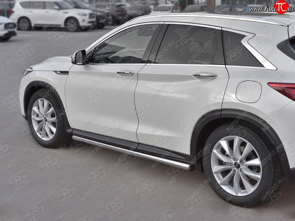 18 799 р. Защита порогов (Ø63 мм, нержавейка) SLITKOFF  INFINITI Qx50  J55 (2017-2022) (С пластиковыми заглушками на торцах)  с доставкой в г. Майкоп