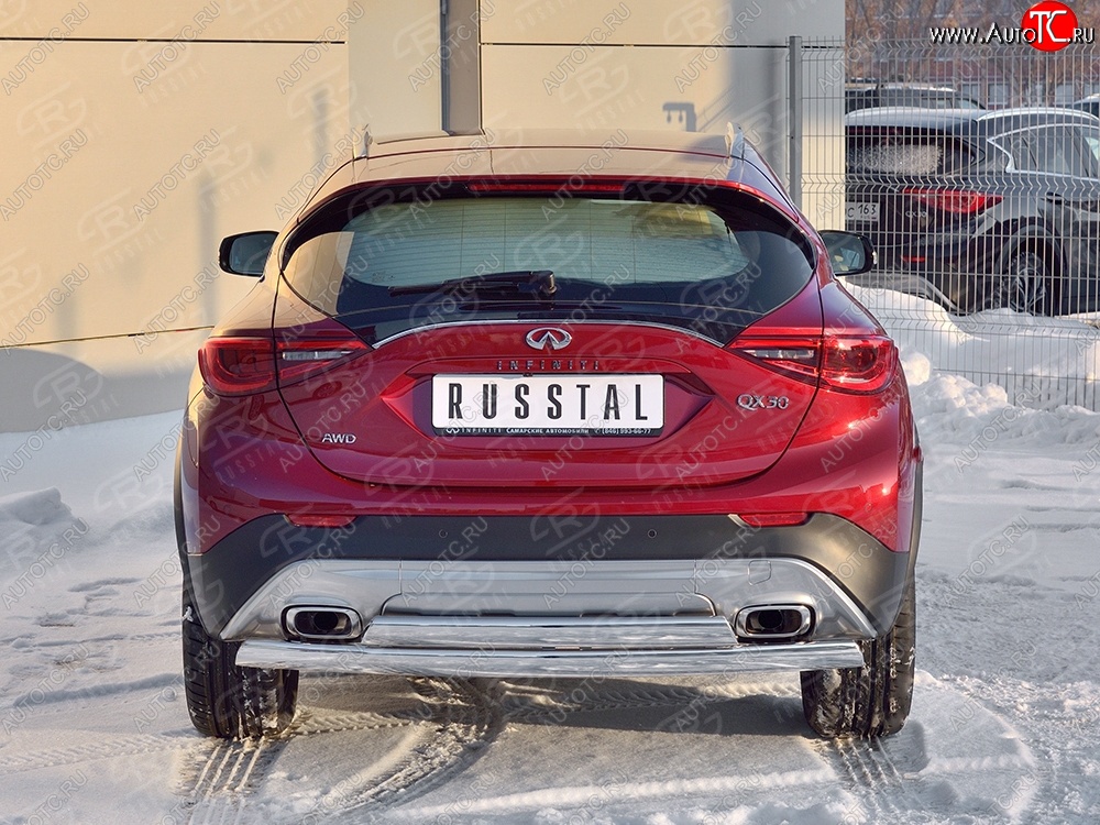 17 999 р. Защита заднего бампера (2 трубы Ø76х42 мм, нержавейка) Russtal INFINITI Qx50 J50 дорестайлинг (2013-2016)  с доставкой в г. Майкоп