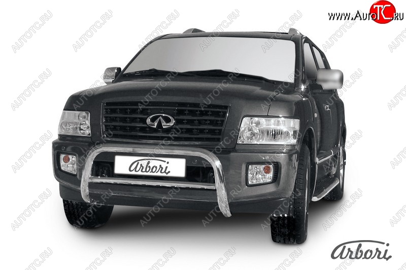 39 599 р. Защита переднего бампера Arbori (низкая - mini, нержавейка, 1 труба d76 mm). INFINITI QX56 JA60 дорестайлинг (2004-2007)  с доставкой в г. Майкоп