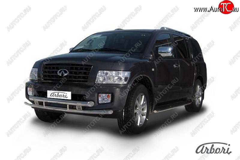 26 099 р. Защита переднего бампера Arbori (нержавейка, 2 трубы d76 и 57 mm) INFINITI QX56 JA60 дорестайлинг (2004-2007)  с доставкой в г. Майкоп