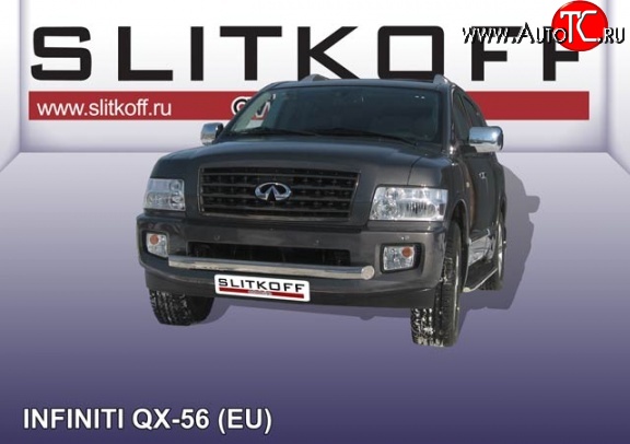 17 899 р. Одинарная защита переднего бампера диаметром 76 мм Slitkoff INFINITI QX56 JA60 дорестайлинг (2004-2007) (Нержавейка, Полированная)  с доставкой в г. Майкоп