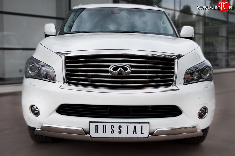 17 999 р. Защита переднего бампера (2 трубыØ76х42 мм, нержавейка) Russtal INFINITI QX56 Z62 (2010-2013)  с доставкой в г. Майкоп