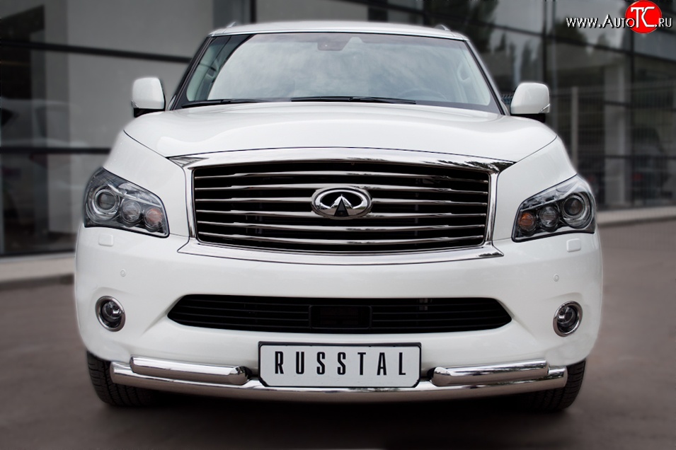 18 699 р. Защита переднего бампера (2 трубыØ76 и 63 мм, нержавейка) SLITKOFF INFINITI QX56 Z62 (2010-2013)  с доставкой в г. Майкоп