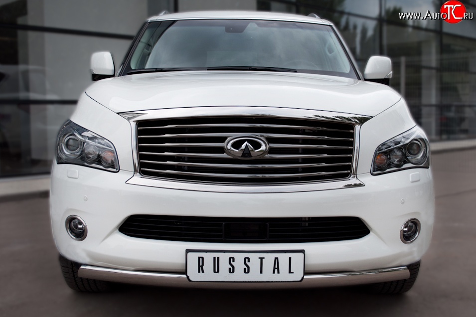 11 599 р. Защита переднего бампера (Ø75х42 мм, нержавейка) Russtal INFINITI QX56 Z62 (2010-2013)  с доставкой в г. Майкоп