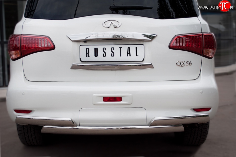 17 999 р. Защита заднего бампера (Ø75x42 мм, нержавейка) Russtal INFINITI QX56 Z62 (2010-2013)  с доставкой в г. Майкоп
