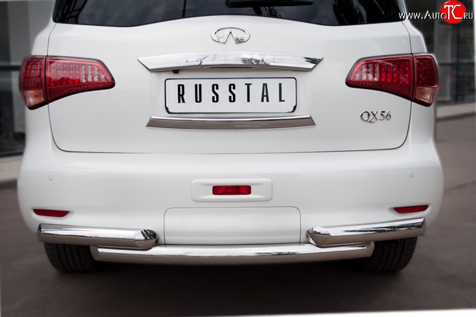 20 099 р. Защита заднего бампера (Ø76 мм, нержавейка) SLITKOFF INFINITI QX56 Z62 (2010-2013)  с доставкой в г. Майкоп