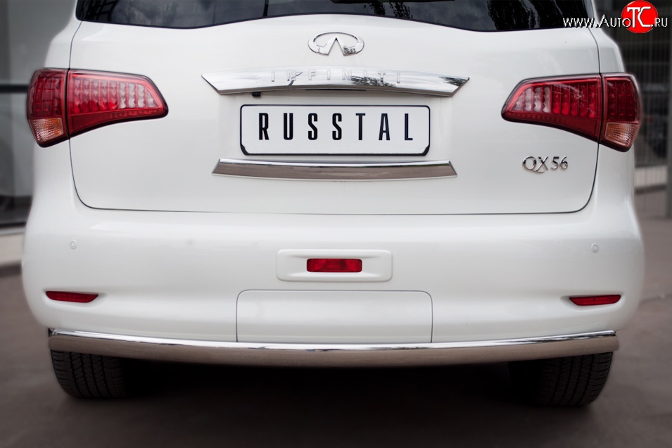 11 599 р. Защита заднего бампера (Ø75x42 мм, нержавейка) Russtal INFINITI QX56 Z62 (2010-2013)  с доставкой в г. Майкоп