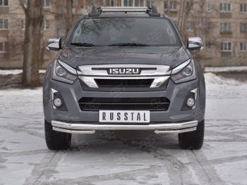 Защита переднего бампера (2 трубы Ø63 и 42 мм, нержавейка) SLITKOFF Isuzu D-Max  RT85,TFR DoubleCab (2015-2021) рестайлинг