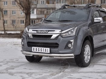 18 999 р. Защита переднего бампера (2 трубы Ø63 и 42 мм, нержавейка) SLITKOFF Isuzu D-Max RT85,TFR DoubleCab рестайлинг (2015-2021)  с доставкой в г. Майкоп. Увеличить фотографию 2