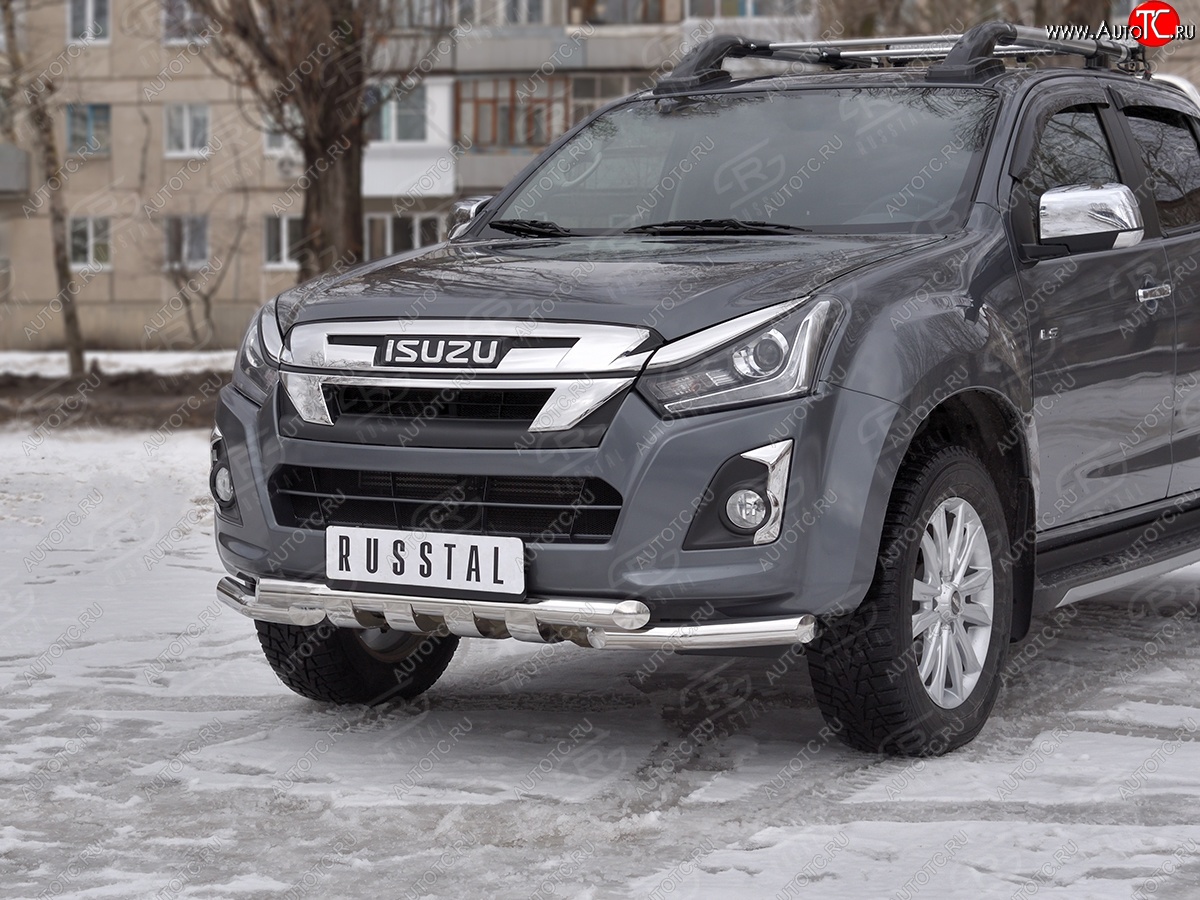 22 399 р. Защита переднего бампера (Ø 63 мм с клыками, нержавейка) SLITKOFF  Isuzu D-Max  RT85,TFR DoubleCab (2015-2021) рестайлинг  с доставкой в г. Майкоп