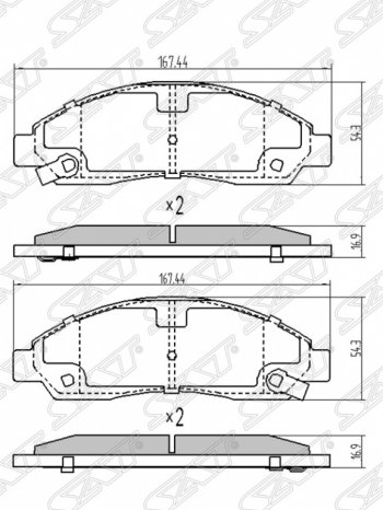 Колодки тормозные SAT (передние) Mitsubishi Lancer 10 CY седан рестайлинг (2011-2017)