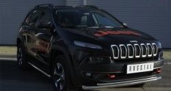 19 449 р. Защита переднего бампера (Trailhawk 2 трубыØ63 и 42 мм, нержавейка) SLITKOFF  Jeep Cherokee  KL (2014-2017) дорестайлинг  с доставкой в г. Майкоп. Увеличить фотографию 2