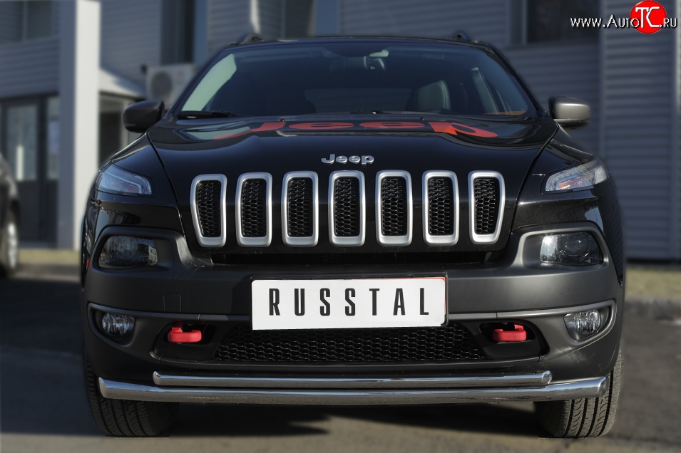 19 449 р. Защита переднего бампера (Trailhawk 2 трубыØ63 и 42 мм, нержавейка) SLITKOFF  Jeep Cherokee  KL (2014-2017) дорестайлинг  с доставкой в г. Майкоп