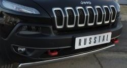 5 749 р. Защита переднего бампера (Trailhawk Ø75х42 мм, нержавейка) Russtal Jeep Cherokee KL дорестайлинг (2014-2017)  с доставкой в г. Майкоп. Увеличить фотографию 2