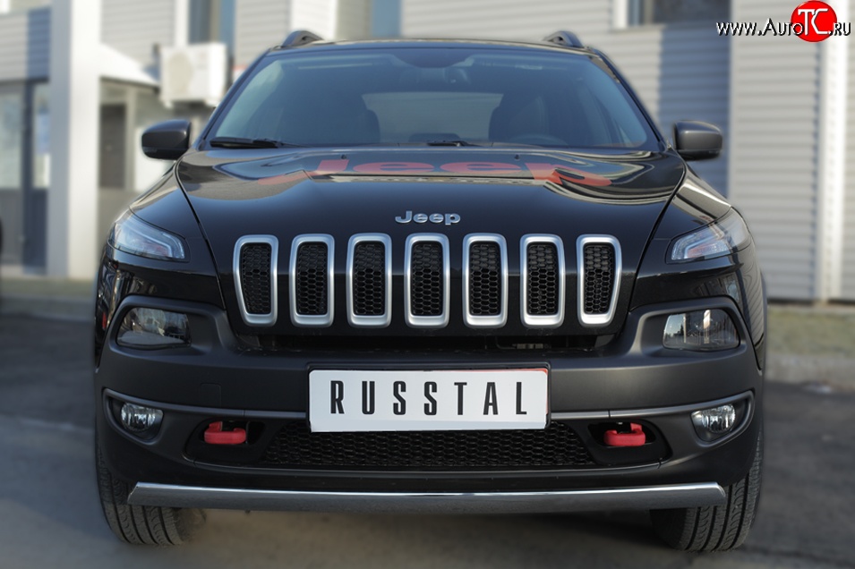 5 749 р. Защита переднего бампера (Trailhawk Ø75х42 мм, нержавейка) Russtal Jeep Cherokee KL дорестайлинг (2014-2017)  с доставкой в г. Майкоп