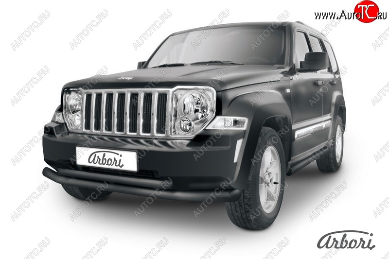 12 509 р. Защита переднего бампера Arbori (черная, 2 трубы d76 и 57 mm) Jeep Cherokee KK (2007-2014)  с доставкой в г. Майкоп