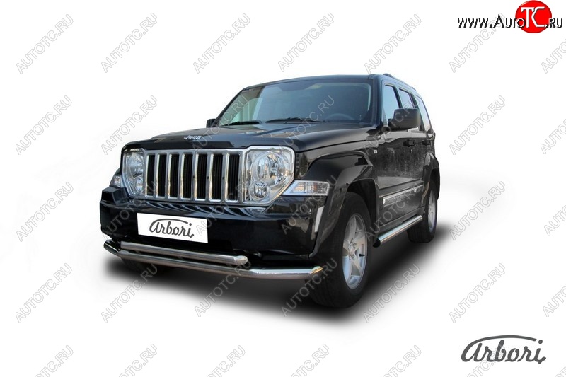 18 359 р. Защита переднего бампера Arbori (нержавейка, 2 трубы d76 и 57 mm) Jeep Cherokee KK (2007-2014)  с доставкой в г. Майкоп