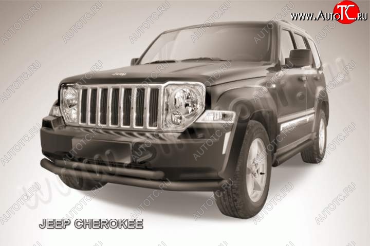 12 549 р. Защита переднего бампера из труб d76+d57 Slitkoff (двойная) Jeep Cherokee KK (2007-2014) (Цвет: серебристый)  с доставкой в г. Майкоп