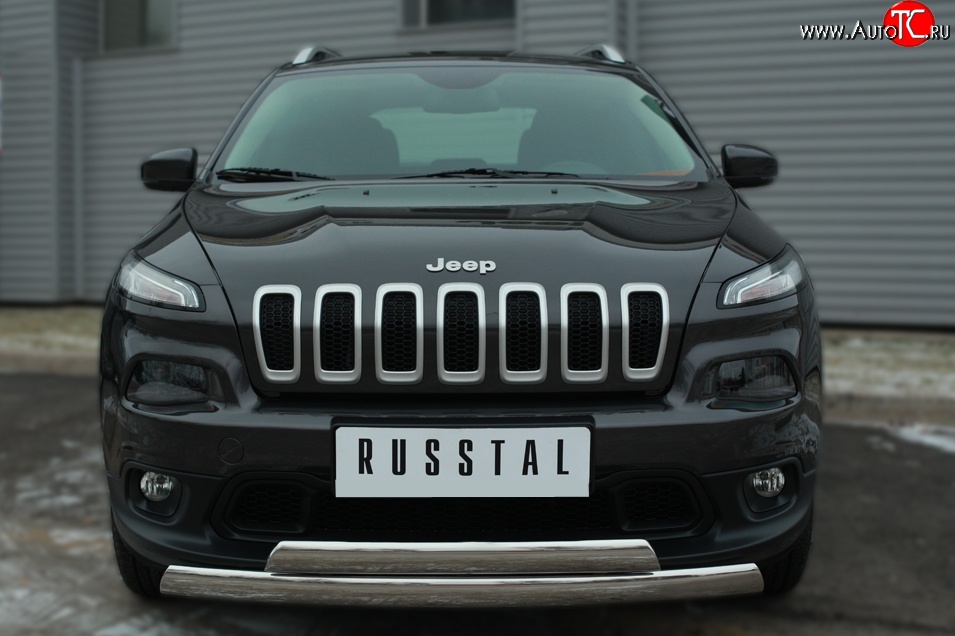 16 599 р. Защита переднего бампера (2 трубыØ75х42 мм, нержавейка) Russtal Jeep Cherokee KL дорестайлинг (2014-2017)  с доставкой в г. Майкоп