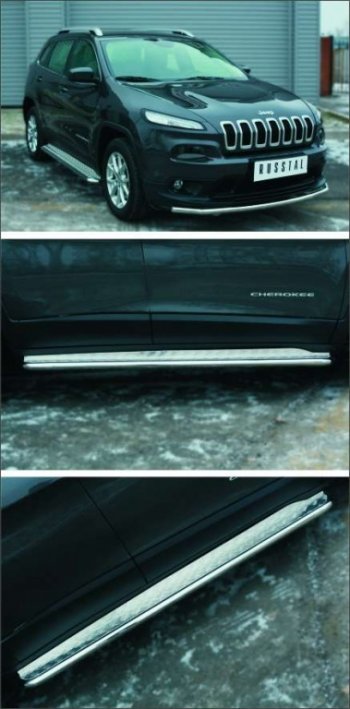 22 999 р. Широкая защита порогов с трубой диаметром 42 мм SLITKOFF v2  Jeep Cherokee  KL (2014-2017) дорестайлинг  с доставкой в г. Майкоп. Увеличить фотографию 3