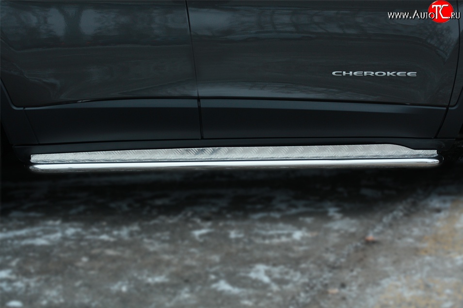 24 649 р. Широкая защита порогов SLITKOFF  Jeep Cherokee  KL (2014-2017) дорестайлинг  с доставкой в г. Майкоп