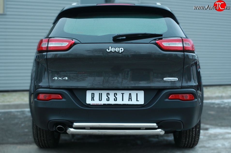 16 499 р. Защита заднего бампера (Ø63 и 42 мм, нержавейка) SLITKOFF Jeep Cherokee KL дорестайлинг (2014-2017)  с доставкой в г. Майкоп