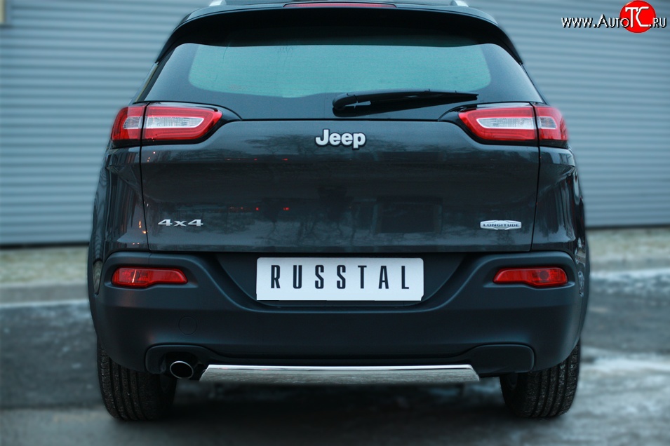 11 599 р. Защита заднего бампера (Ø75x42 мм, нержавейка) Russtal Jeep Cherokee KL дорестайлинг (2014-2017)  с доставкой в г. Майкоп
