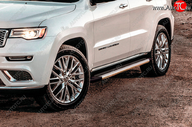 10 399 р. Пороги алюминиевые Slitkoff  Jeep Grand Cherokee  WK2 (2013-2018) 1-ый рестайлинг (Luxe Silver)  с доставкой в г. Майкоп
