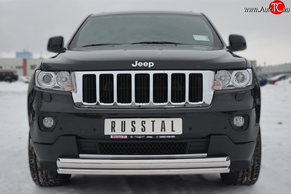17 749 р. Защита переднего бампера (2 трубыØ76 и 42 мм, нержавейка) SLITKOFF  Jeep Grand Cherokee  WK2 (2010-2013) дорестайлинг  с доставкой в г. Майкоп