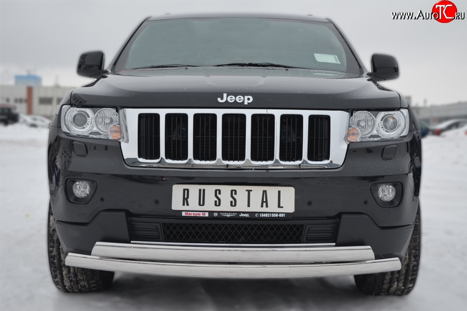 16 849 р. Защита переднего бампера (2 трубыØ75х42 мм, нержавейка) Russtal Jeep Grand Cherokee WK2 дорестайлинг (2010-2013)  с доставкой в г. Майкоп
