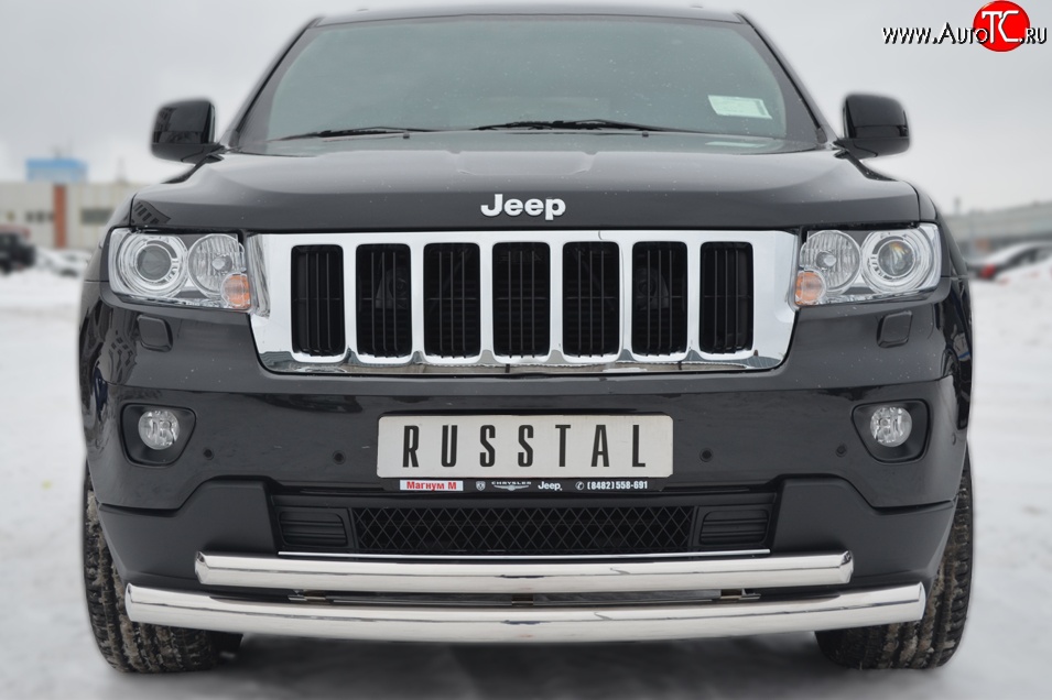20 399 р. Защита переднего бампера (2 трубыØ76 и 63 мм, нержавейка) SLITKOFF  Jeep Grand Cherokee  WK2 (2010-2013) дорестайлинг  с доставкой в г. Майкоп