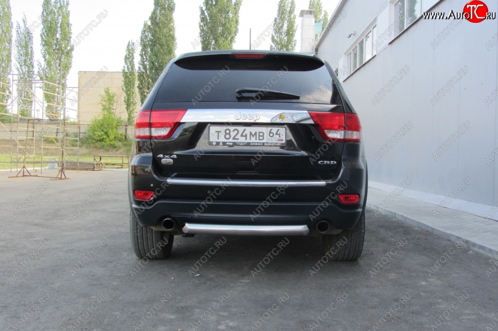 6 999 р. Защита заднего бампера из трубы d76 Slitkoff (короткая) Jeep Grand Cherokee WK2 дорестайлинг (2010-2013) (Цвет: серебристый)  с доставкой в г. Майкоп