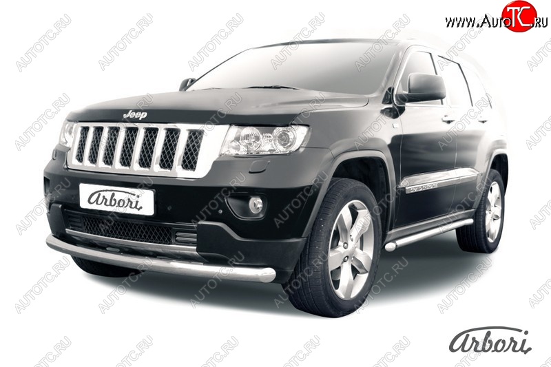 14 579 р. Защита переднего бампера Arbori (нержавейка, 1 труба d76 mm). Jeep Grand Cherokee WK2 дорестайлинг (2010-2013)  с доставкой в г. Майкоп