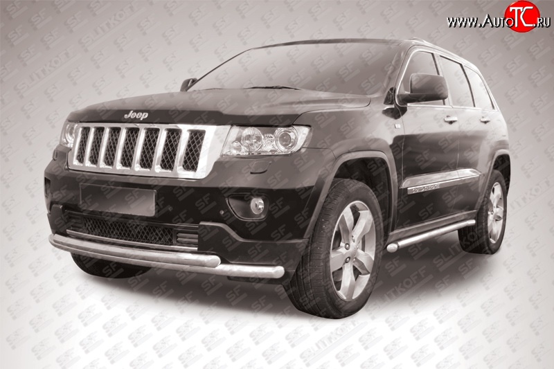 15 949 р. Двойная защита переднего бампера из труб диаметрами по 57 мм Slitkoff Jeep Grand Cherokee WK2 дорестайлинг (2010-2013) (Нержавейка, Полированная)  с доставкой в г. Майкоп