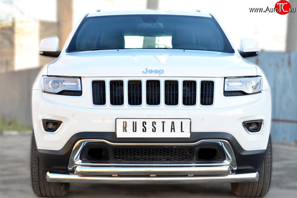 19 999 р. Защита переднего бампера (2 трубыØ76 и 63 мм, нержавейка) SLITKOFF  Jeep Grand Cherokee  WK2 (2013-2018) 1-ый рестайлинг  с доставкой в г. Майкоп