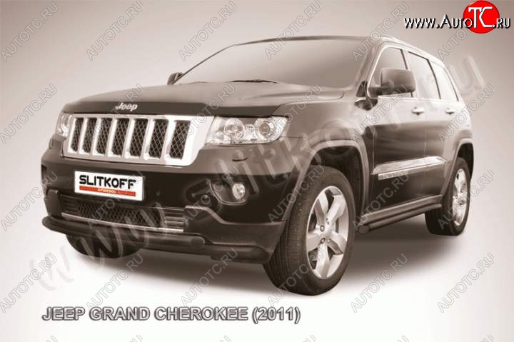 10 999 р. Защита переднего бампера из труб d57+d42 Slitkoff (двойная)  Jeep Grand Cherokee  WK2 (2010-2013) дорестайлинг (Цвет: серебристый)  с доставкой в г. Майкоп
