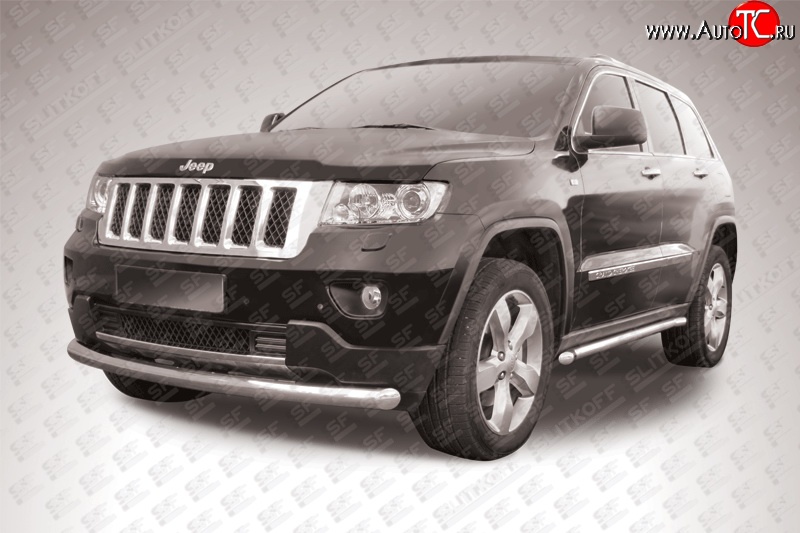 14 799 р. Одинарная защита переднего бампера диаметром 76 мм Slitkoff Jeep Grand Cherokee WK2 дорестайлинг (2010-2013) (Нержавейка, Полированная)  с доставкой в г. Майкоп
