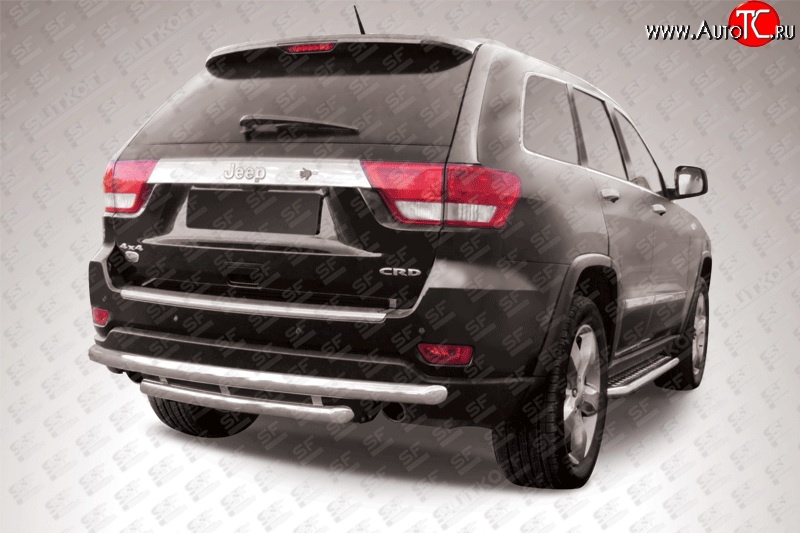 12 999 р. Двойная защита заднего бампера из труб диаметрами по 57 мм Slitkoff Jeep Grand Cherokee WK2 дорестайлинг (2010-2013) (Нержавейка, Полированная)  с доставкой в г. Майкоп
