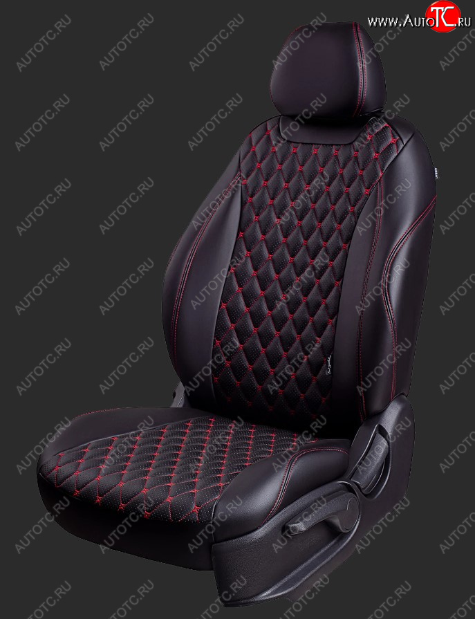 13 399 р. Чехлы для сидений Lord Autofashion Байрон (экокожа, спинка 40/60, подлокотник, отд. бок, 2 П- и 1 Г-образных подголовника) KIA K5 DL (2019-2022) (Черный, вставка черная, строчка красная)  с доставкой в г. Майкоп