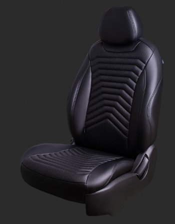 Чехлы для сидений Lord Autofashion Байрон ПРЕЗИДЕНТ (экокожа, спинка 40/60, подлокотник, отд. бок, 2 П- и 1 Г-образных подголовника) KIA K5 DL (2019-2022) (Черный, вставка черная, строчка черная)