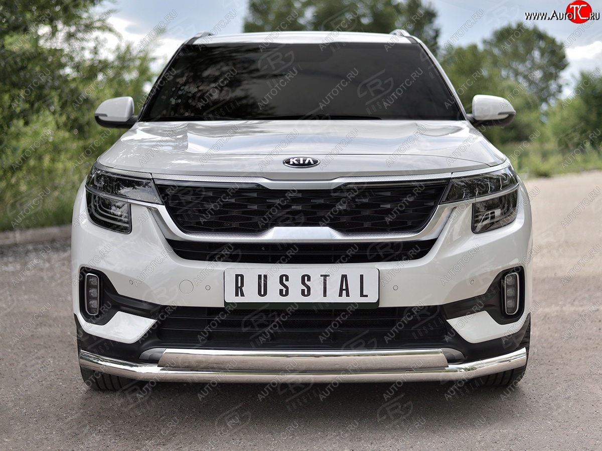 16 399 р. Защита переднего бампера (2 трубы Ø63 и 75х42 мм, нержавейка) Russtal KIA Seltos (2019-2025)  с доставкой в г. Майкоп